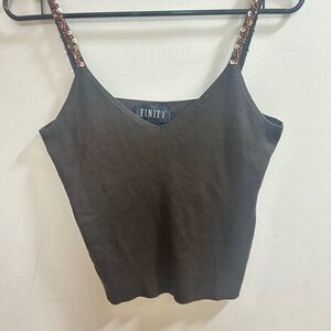 Finity Women's Silk Brown‎ Crop Tank Beaded Straps Sz Medium